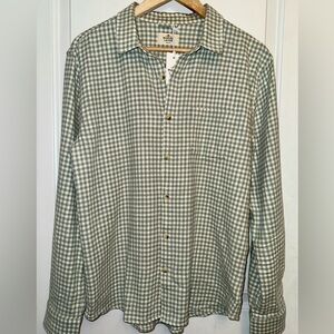 Marine Layer NWT Classic Stretch Selvage Shirt in Sage Green Gingham